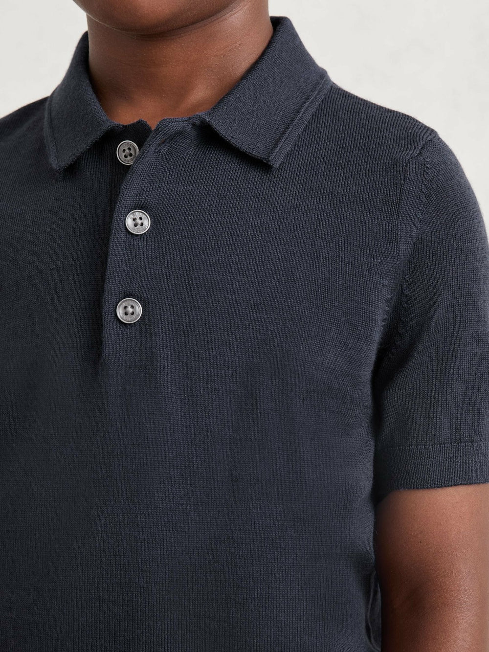 Reiss | 9-13 yrs Merino Wool Short Sleeve Polo Shirt in Midnight Navy