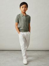 Reiss | 9-13 yrs Half-Zip Pointelle Polo Shirt in Sage