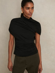 Reiss | Stretch Lyocell Draped Top in Black