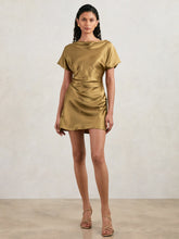 Reiss | Acler Draped Satin Mini Dress in Gold Moss