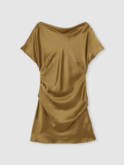 Reiss | Acler Draped Satin Mini Dress in Gold Moss