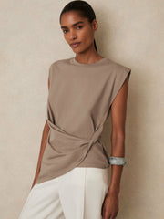 Reiss | Cotton Drape T-Shirt in Taupe Neutral