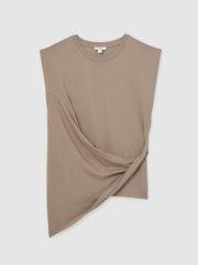 Reiss | Cotton Drape T-Shirt in Taupe Neutral