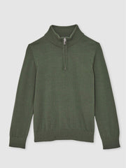 Reiss | 13-14 yrs Merino Wool Half-Zip Funnel Neck Jumper in Kale Green