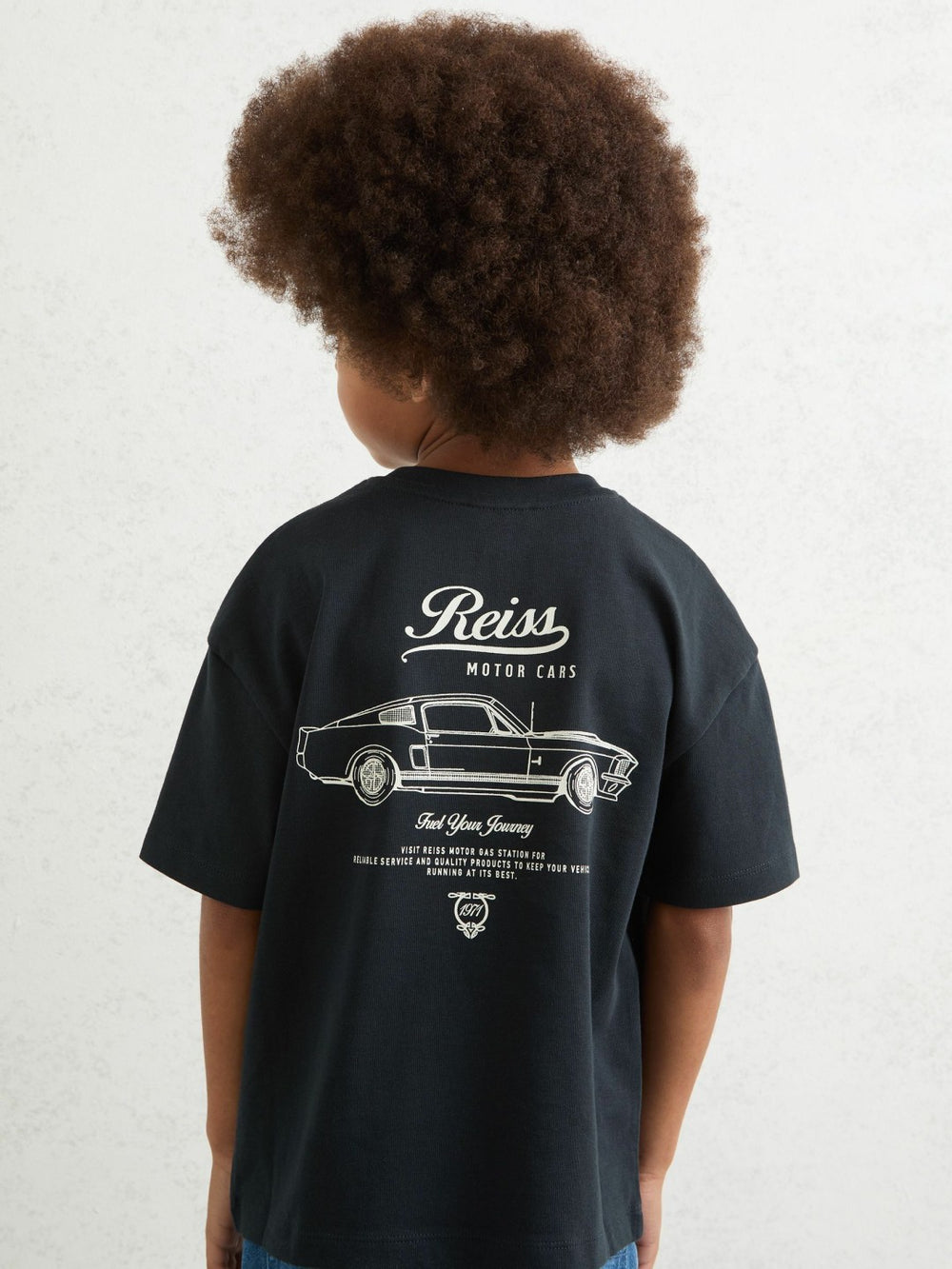 Reiss | 3-9 yrs Cotton Motor Cars-Print T-Shirt in Washed Blue/White