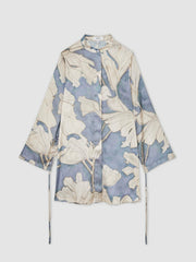 Reiss | Floral Print Gathered Cut Out Shirt Dress in Blue