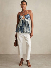 Reiss | Animal Print Lace Trim Cami Top in Blue