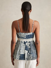 Reiss | Animal Print Lace Trim Cami Top in Blue