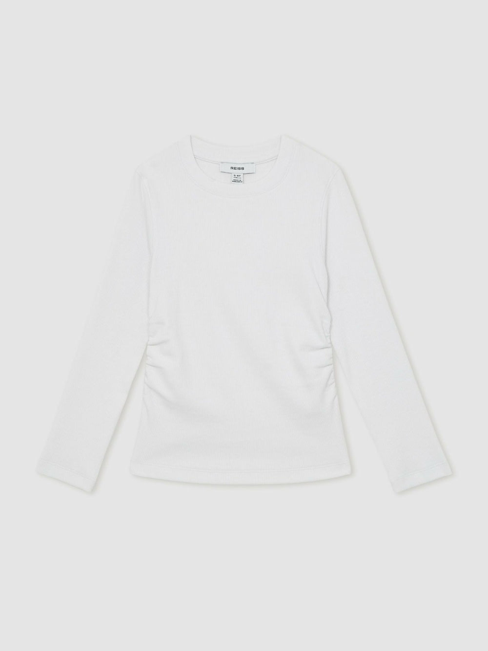Reiss | 13-14 yrs Cotton Ruched Long-Sleeve T-Shirt with Stretch in Ivory
