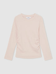 Reiss | 13-14 yrs Cotton Ruched Long-Sleeve T-Shirt with Stretch in Pale Pink