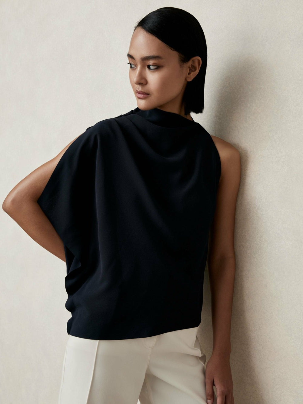Reiss | One-Shoulder Draped Top in Navy