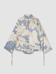 Reiss | Floral Print Gathered Cut Out Shirt in Blue