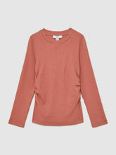 Reiss | 13-14 yrs Cotton Ruched Long-Sleeve T-Shirt with Stretch in Rose