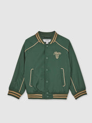 Reiss | 3-9 yrs Motor Cars Embroidered Bomber Jacket in Forest Green/Off White