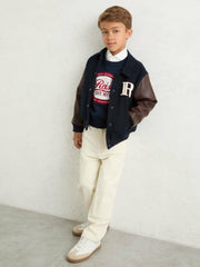Reiss | 3-9 yrs Motor Cars Press-Stud Bomber Jacket in Navy/Brown