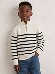 Reiss | 13-14 yrs Cotton-Blend Stripe Half-Zip Jumper in White