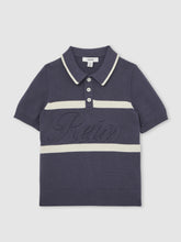 Reiss | 13-14 yrs Cotton Logo-Embossed Knit Polo Shirt in Indigo Blue/White