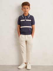 Reiss | 13-14 yrs Cotton Logo-Embossed Knit Polo Shirt in Indigo Blue/White