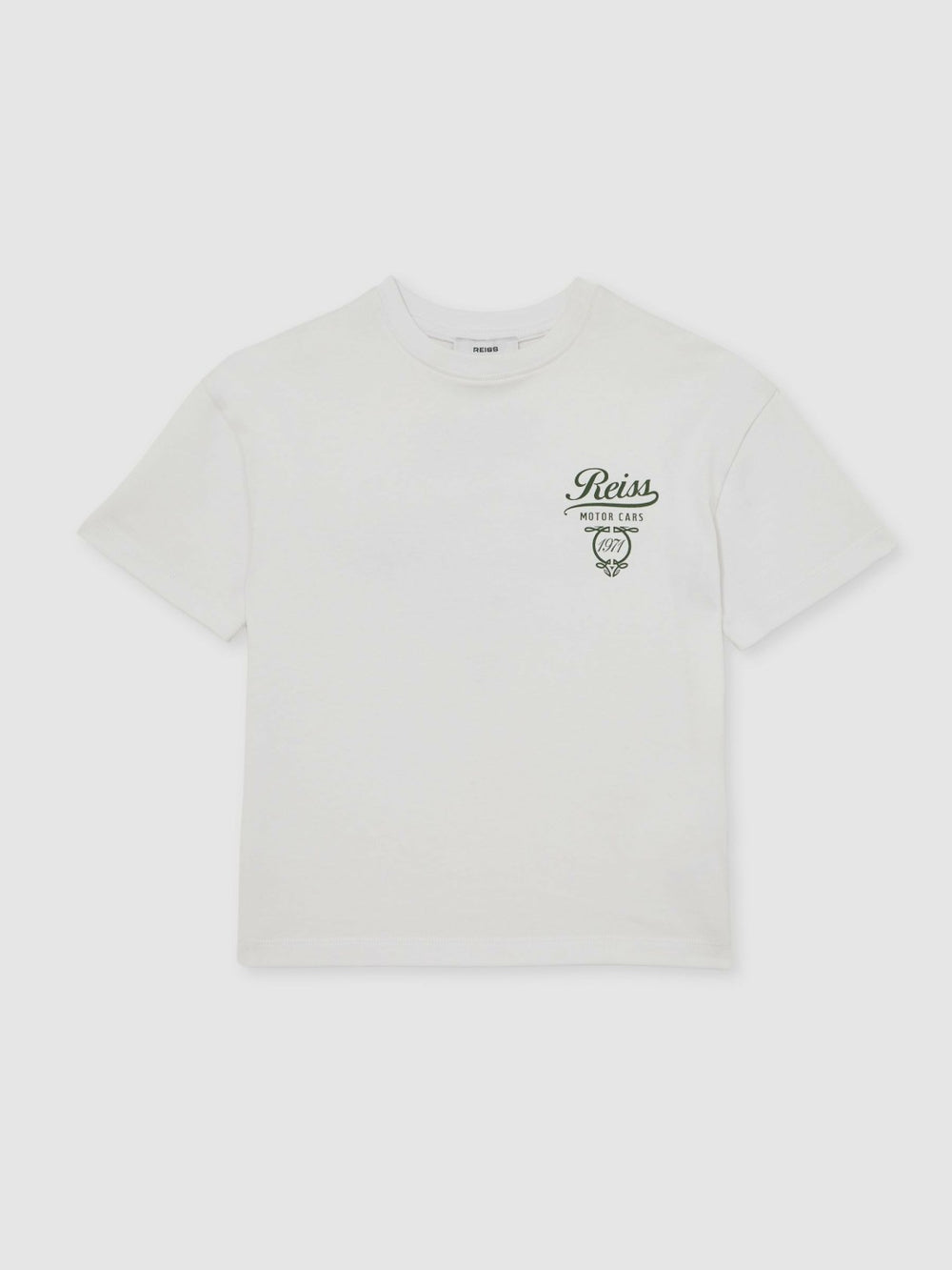 Reiss | 13-14 yrs Cotton Motor Cars-Print T-Shirt in White/Green