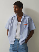 Reiss | McLaren F1 Team Cuban Collar Striped Shirt in Soft Blue/White