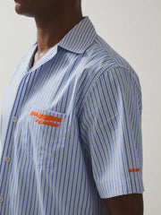 Reiss | McLaren F1 Team Cuban Collar Striped Shirt in Soft Blue/White