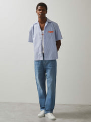 Reiss | McLaren F1 Team Cuban Collar Striped Shirt in Soft Blue/White