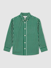 Reiss | 13-14 yrs Cotton-Poplin Striped Oversize Shirt in Green/White