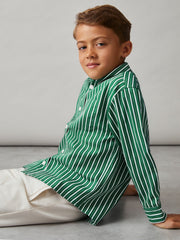 Reiss | 13-14 yrs Cotton-Poplin Striped Oversize Shirt in Green/White