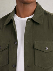 Reiss | Cotton Corduroy Twin-Pocket Overshirt in Khaki Green