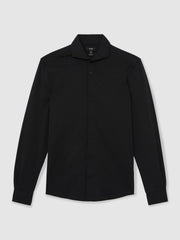 Reiss | Stretch Jersey Cutaway-Collar Shirt in Black
