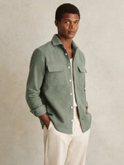 Reiss | Moleskin-Cotton Twin-Pocket Overshirt in Green