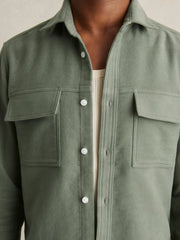 Reiss | Moleskin-Cotton Twin-Pocket Overshirt in Green