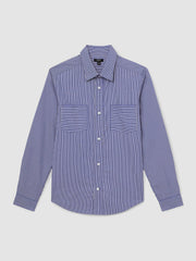 Reiss | Cotton-Poplin Stripe Twin-Pocket Shirt in Blue/White