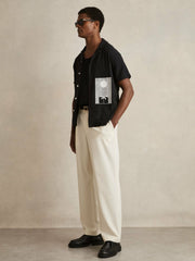 Reiss | Graphic Print Cuban-Collar Shirt in Black