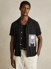Reiss | Graphic Print Cuban-Collar Shirt in Black