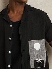 Reiss | Graphic Print Cuban-Collar Shirt in Black