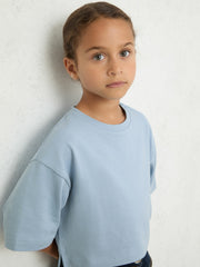 Reiss | 3-9 yrs Cotton Oversized Cropped T-Shirt in Blue