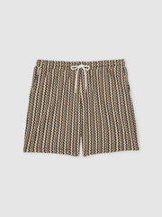Reiss | Zig-Zag Knit Drawstring Shorts in Tobacco Brown
