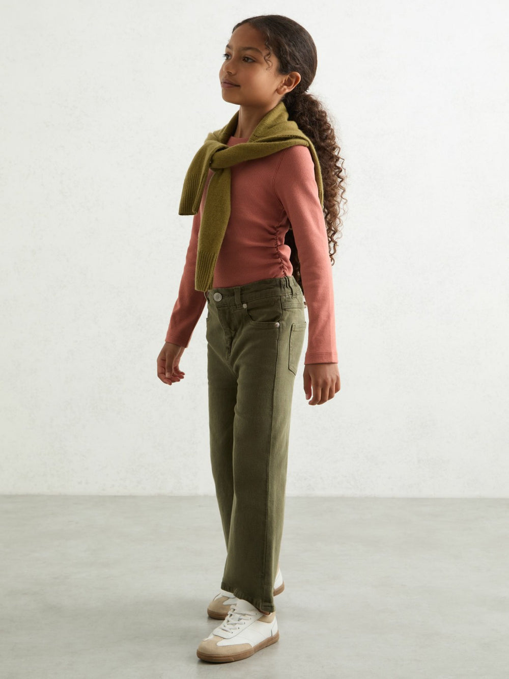 Reiss | 9-13 yrs Cotton Ruched Long-Sleeve T-Shirt with Stretch in Rose