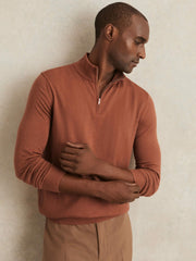 Reiss | Merino Wool Half-Zip Jumper in Cinnamon Brown