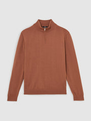 Reiss | Merino Wool Half-Zip Jumper in Cinnamon Brown