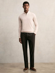 Reiss | Merino Wool Half-Zip Jumper in Beige