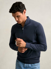 Reiss | Merino Wool Half-Zip Jumper in Midnight Navy