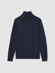 Reiss | Merino Wool Half-Zip Jumper in Midnight Navy
