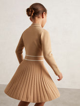 Reiss | 9-13 yrs Button-Detail Stripe Knitted Dress in Camel