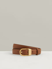 Reiss | Leather Curved-Buckle Belt in Tan