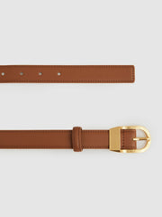 Reiss | Leather Curved-Buckle Belt in Tan