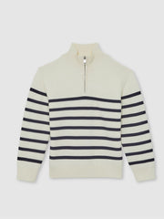 Reiss | 9-13 yrs Cotton-Blend Stripe Half-Zip Jumper in White