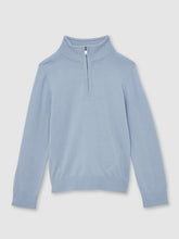 Reiss | 13-14 yrs Merino Wool Half-Zip Funnel Neck Jumper in Soft Blue Melange