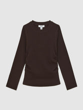 Reiss | 13-14 yrs Cotton Ruched Long-Sleeve T-Shirt with Stretch in Chocolate